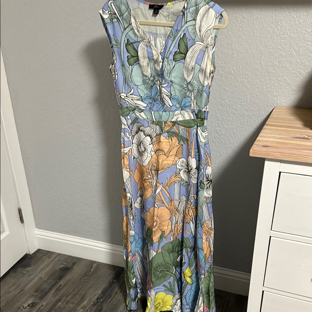 J. Crew Blue and Yellow Sleeveless V-Neck Maxi Sundress